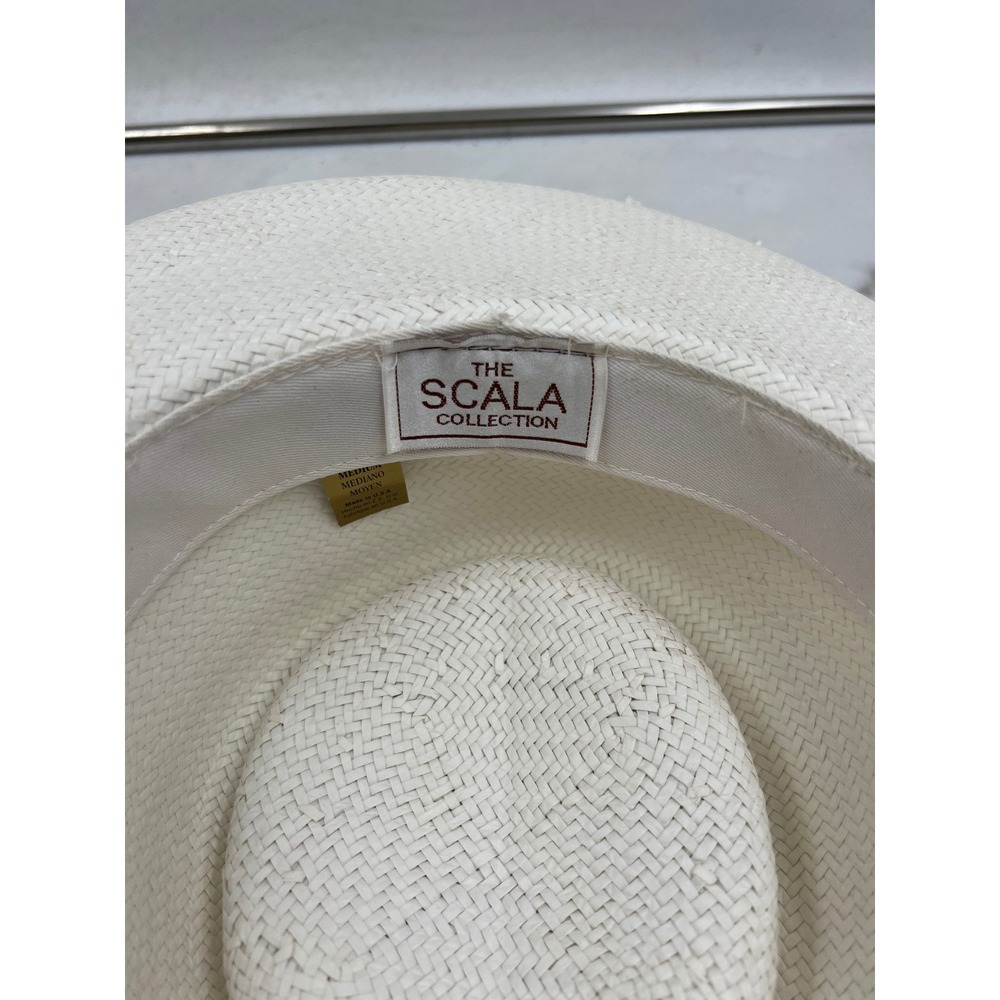 The Scala Collection White Straw Fedora Hat Western Concho Turquoise Medium USA - Picture 8 of 10